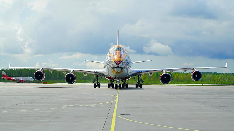 Boeing 747 (EI-XLD) в специальной тигриной ливрее.